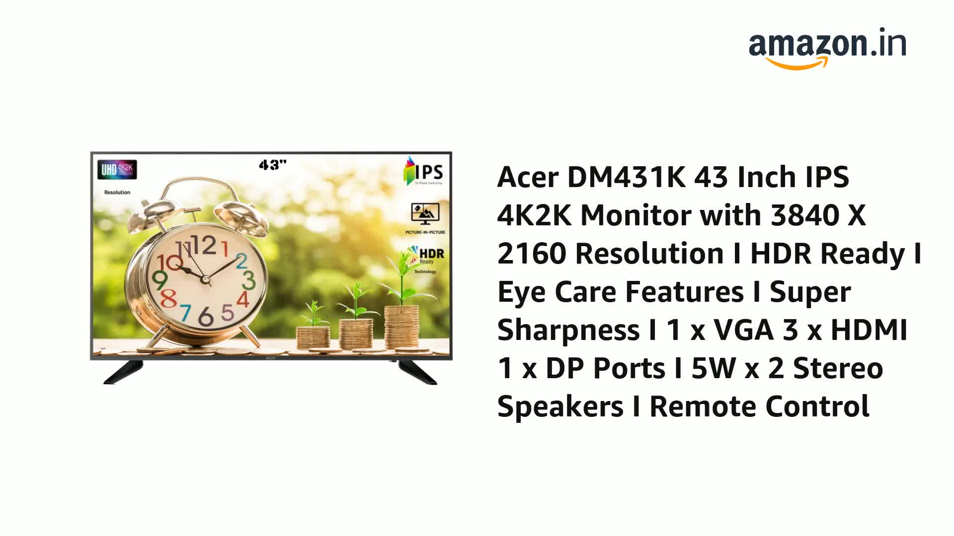 Acer DM431K 43 Inch IPS 4K2K Monitor with 3840 X 2160 Resolution I